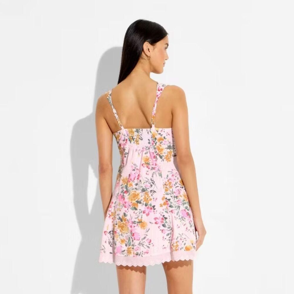 SALE!! Wild Fable, Button-Front Mini Empire Waist Dress, Pink Floral, Size XXS - Picture 2 of 10